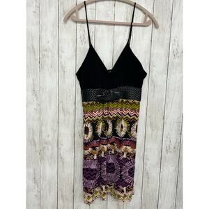 rue21 XL Black Mini Dress Whimsigoth Colorful Lined USA Belted Strappy Juniors